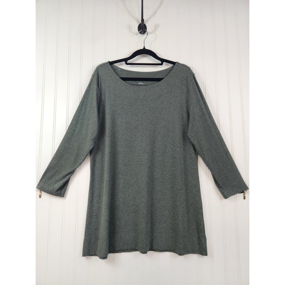 Soft Surroundings Womens Gray 3/4 Sleeve Zipper Cuff Long Tunic Top Size L